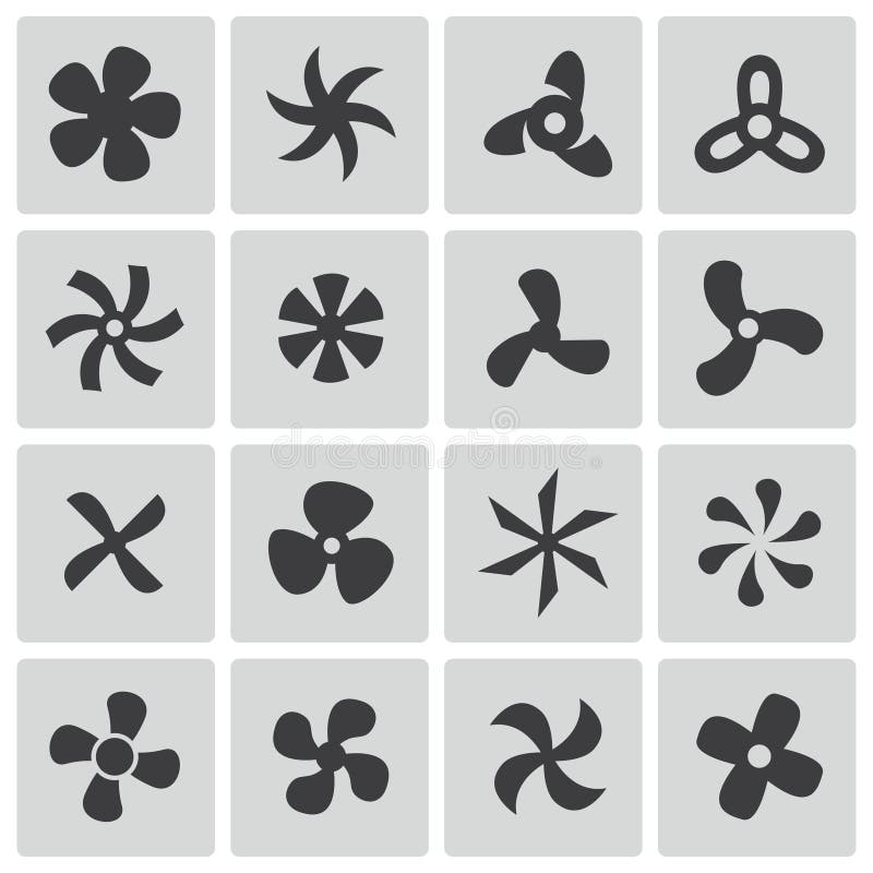 Vector black fans and propellers icons set. This is file of EPS10 format. Airflow symbol vectors