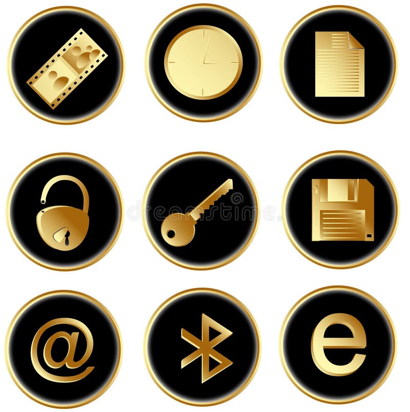 Vector black gold round web buttons set 3