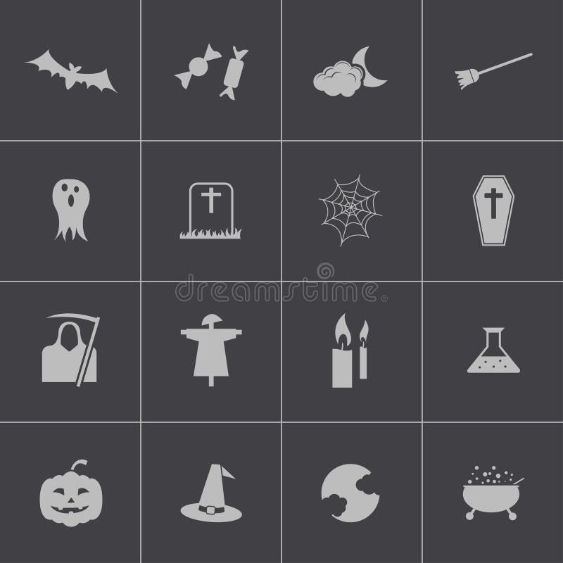 Vector Black Halloween Icons Set Stock Vector Illustration of grave