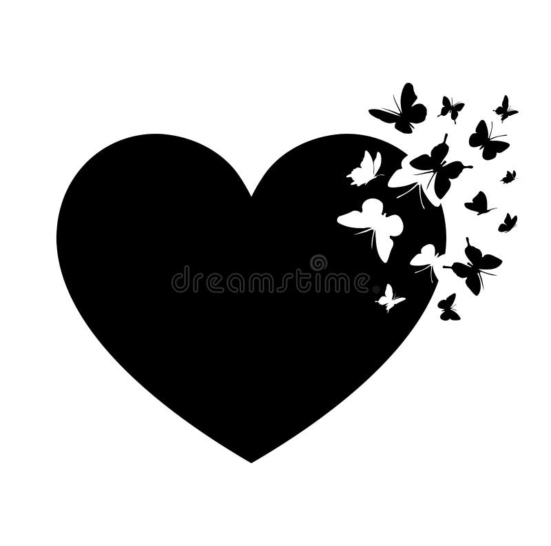 Black Heart Shape Outline Stencil Silhouette Drawing Love Symbol