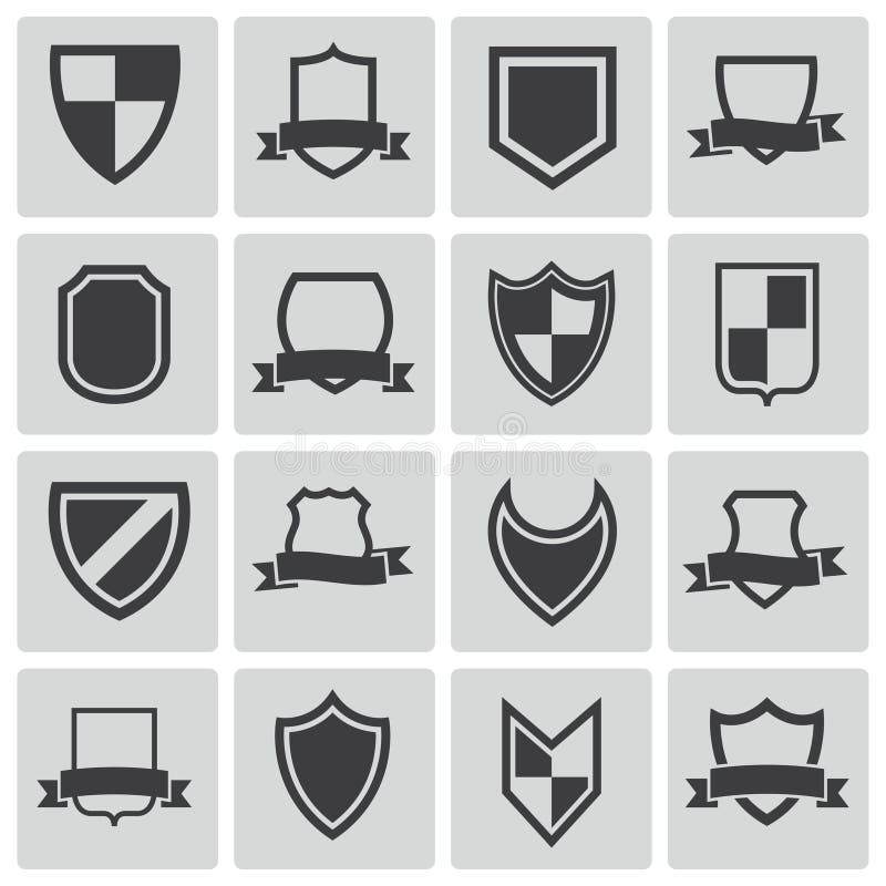 Vector black icon shield icons set. Minimal shield illustrations