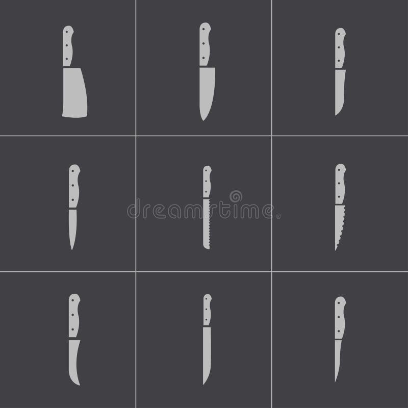 Vector black kitchen knife icons set