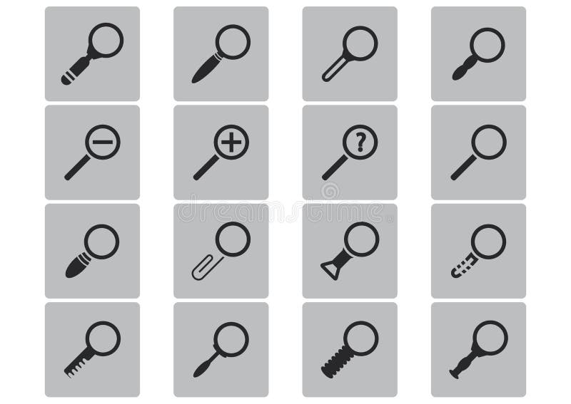 Black Magnifying Glass Icons Set Stock Vector Illustration of instrument, analyzing 34976727