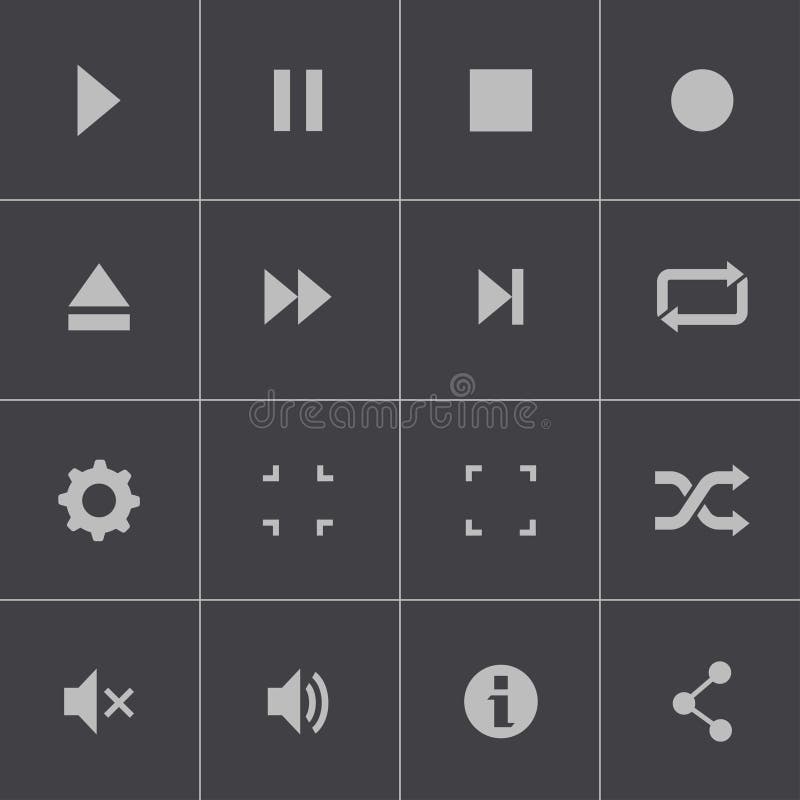 Vector black media player icons set stock illustration