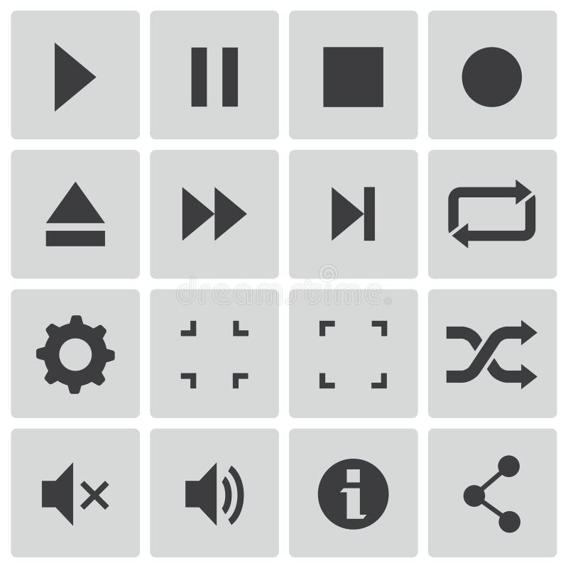 Vector black media player icons set vector illustration