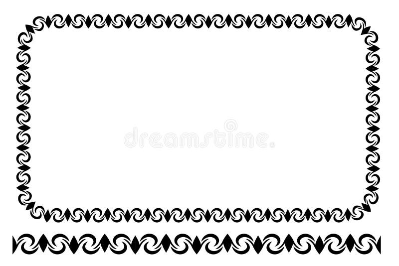 Vector Black Rounded Corner Rectangle Floral Frame, Isolated on White