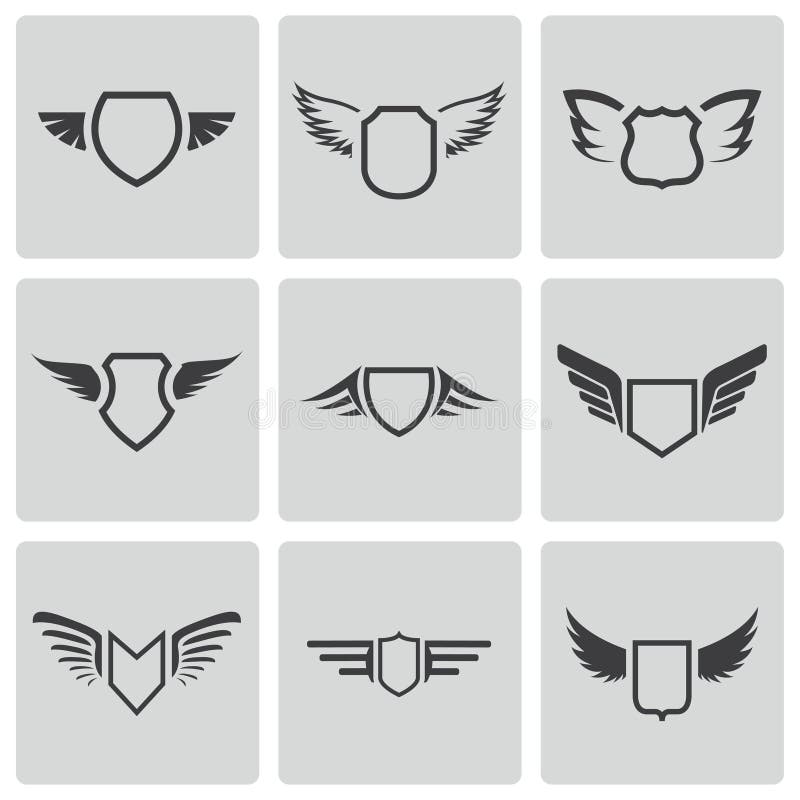 Vector black shield icons set on white background. Minimal shield vectors