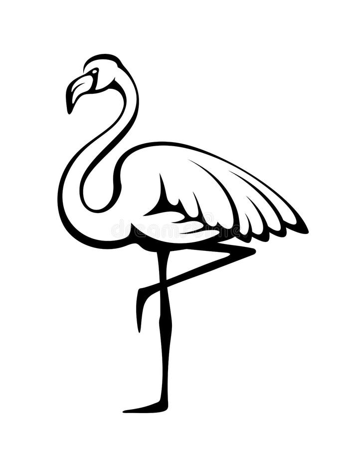 Vector black silhouette of a flamingo. stock illustration