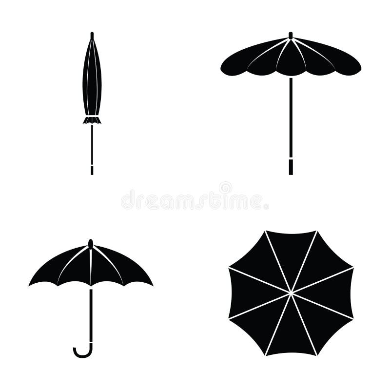 Vector Black Umbrella Icon Set. Stock Vector - Illustration of open