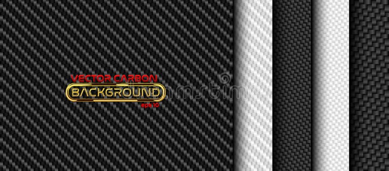 Vector black and white carbon fiber seamless background set. Textures collection