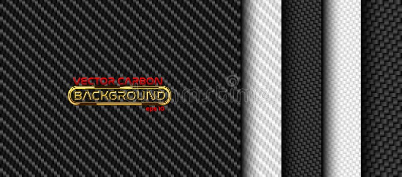 Vector black and white carbon fiber seamless background set. Textures collection stock illustration