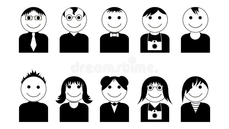 Vector Black-white Characters Icons Set. Stock Vector - Illustration of