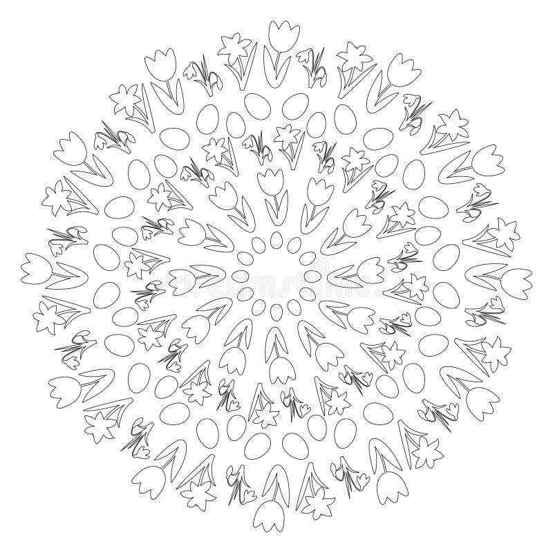 vector black and white round easter spring mandala with