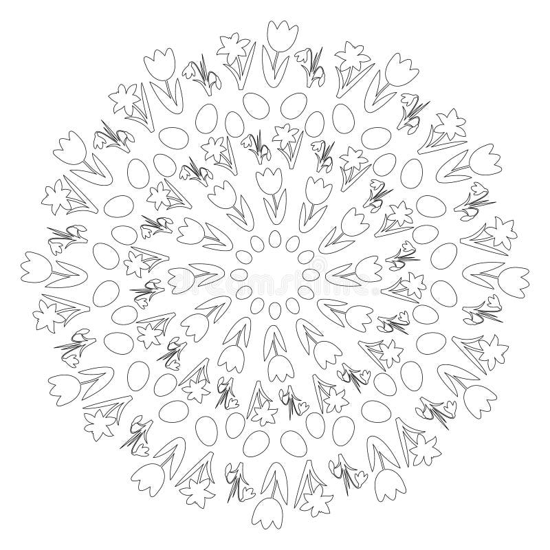 vector black and white round easter spring mandala with