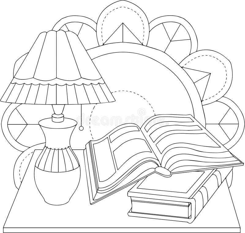 Vector Black and White Illustration of a Table with a Lamp Stock  Illustration - Illustration of message, book: 99968562