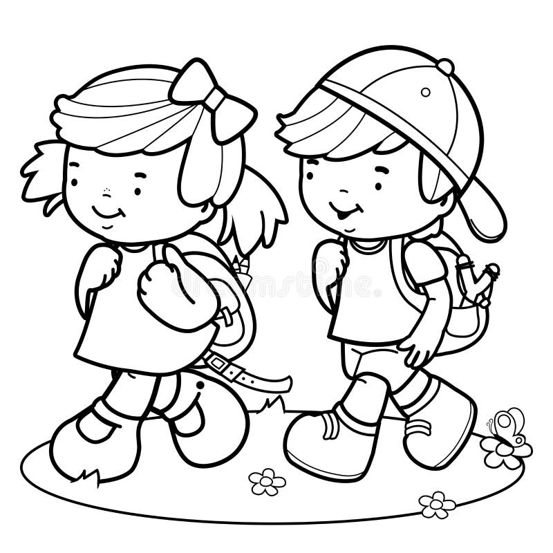 child walking clipart black and white