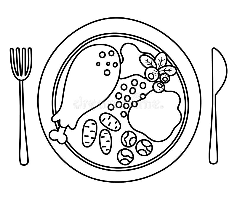 Coloring page Shapes of Food plate and cutlery