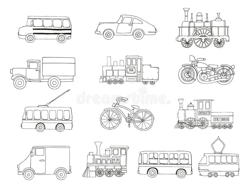 Vector Black and White Set of Retro Engines and Transport Stock Vector - Illustration of assortment, cartoon: 145852718 Vector Black and White Set of Retro Engines and Transport Stock Vector - Illustration of assortment, cartoon: 145852718