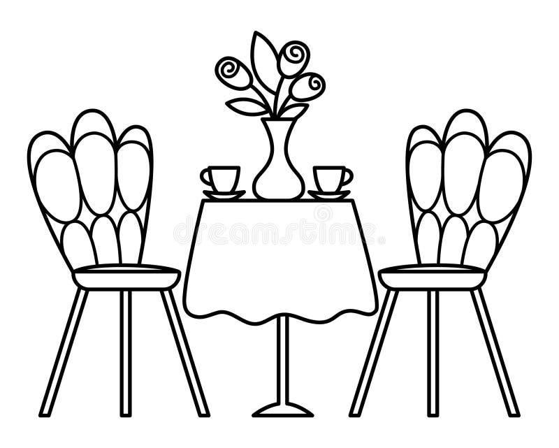 Table Chairs Coloring Page Stock Illustrations – 13 Table Chairs ...