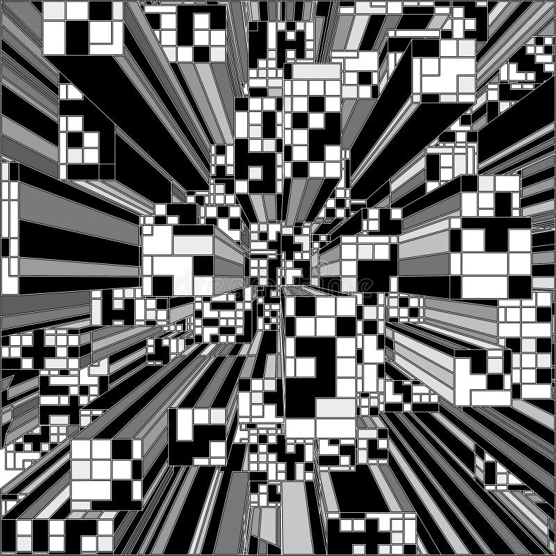 Vector blanco negro de Gray Urban City Of Skyscrapers del mosaico stock de ilustración Vector blanco negro de Gray Urban City Of Skyscrapers del mosaico stock de ilustración