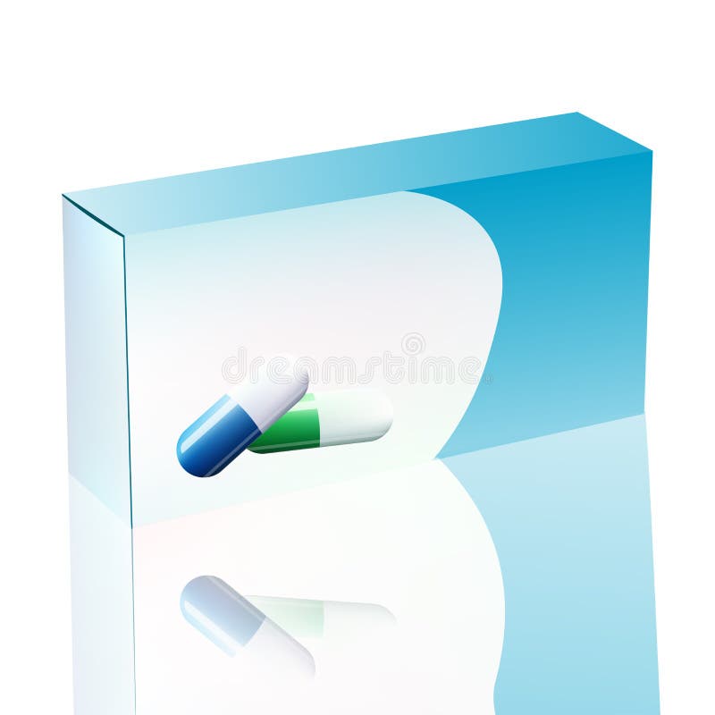 Vector Blank White Package Box for Blister of Pills Isolated on Background. Template Package Box Design for Branding with Capsules royalty free illustration