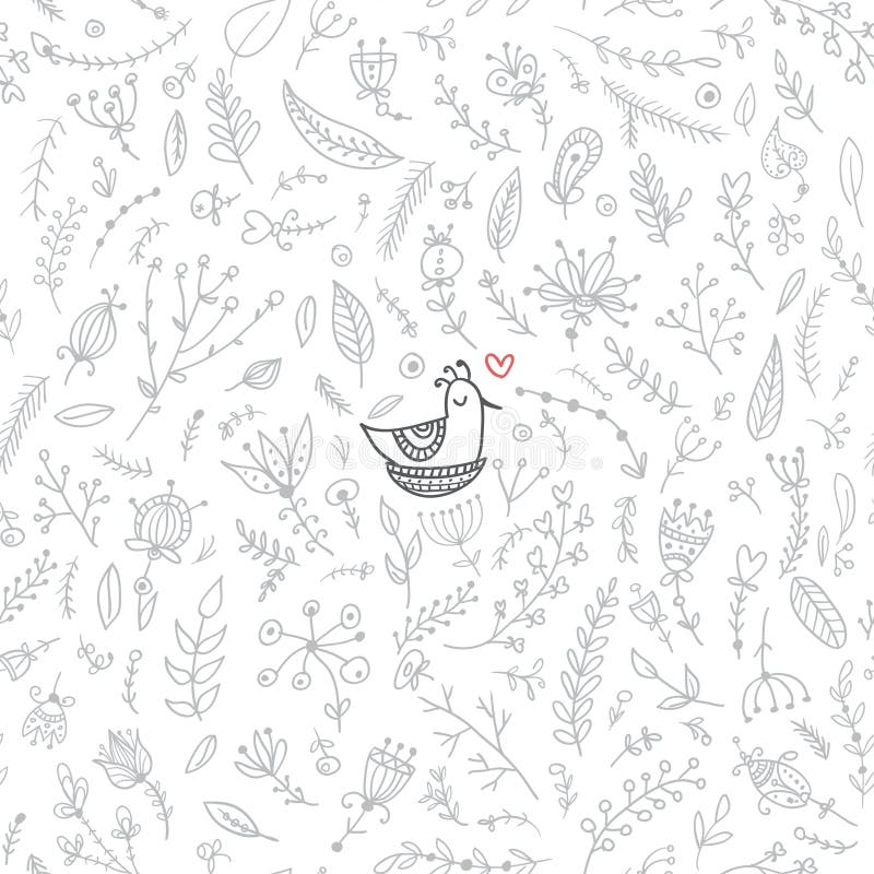 Vector bloemen naadloos patroon met leuke vogel in het nest vector illustratie Vector bloemen naadloos patroon met leuke vogel in het nest vector illustratie