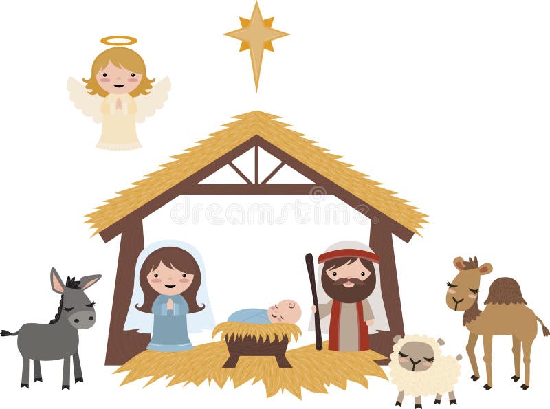 Vector Blue Christmas Nativity Scene Illustration Clip Art Set Stock ...