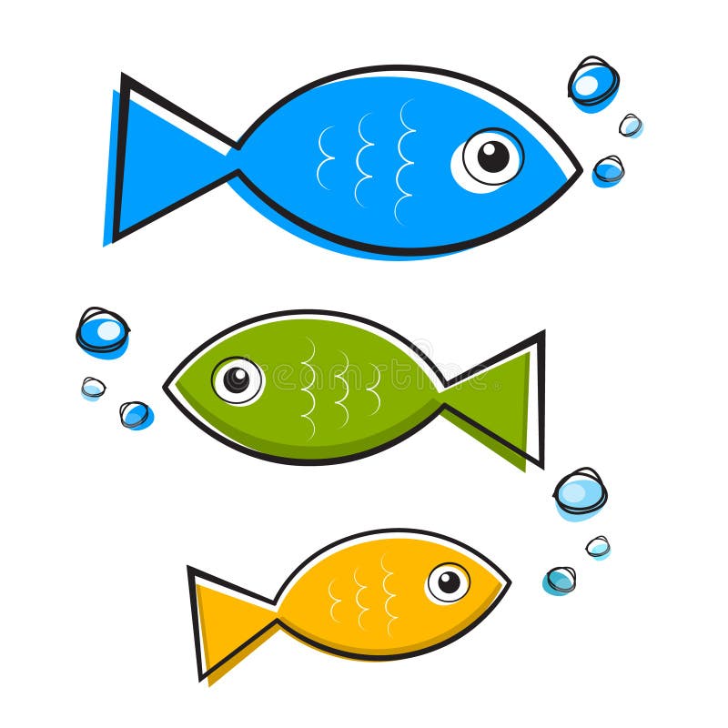 Vector Blue, Green and Orange Fish Set royalty free illustration
