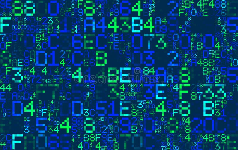 Vector Blue hexadecimal computer code. Abstract matrix background. Hacker attack. Generated computer code concept vector illustration