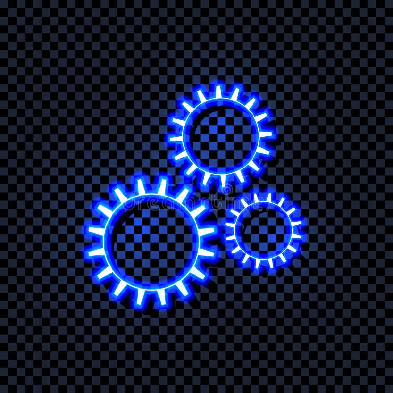 Vector Blue Neon Icon: Three Gears, Machine Technical Illustration, Bright Colorful Sign. stock illustration