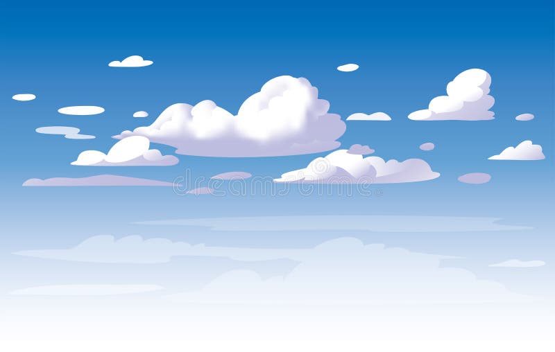 Vector Blue Sky White Clouds. Cartoon Style Background Stock Vector -  Illustration of hand, etching: 171922530