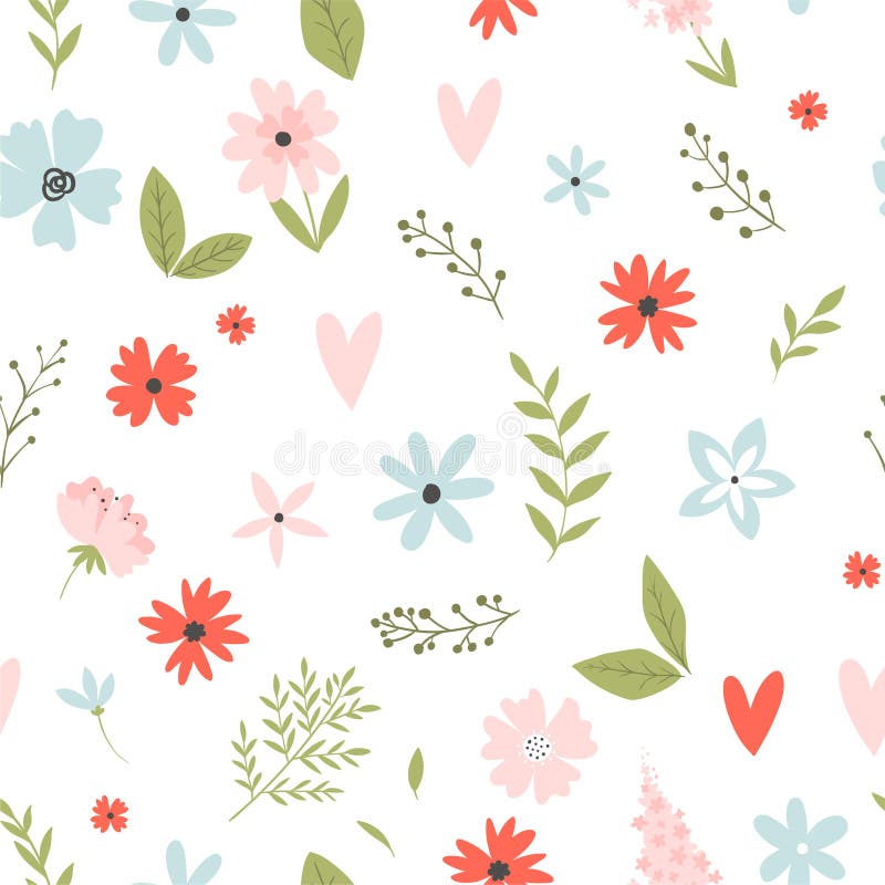 Vector Blumenmuster in der Gekritzelart mit Blumen und Blättern auf weißem Hintergrund stock abbildung