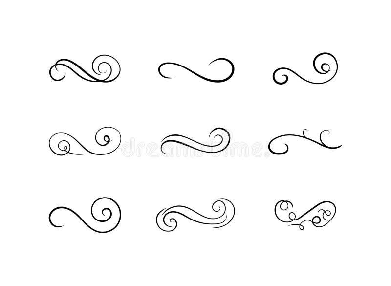 Vector Book Decoration Antique Set, Swirly Lines, Calligraphic Design Elements Isolated on White Background, Black Color. royalty free illustration