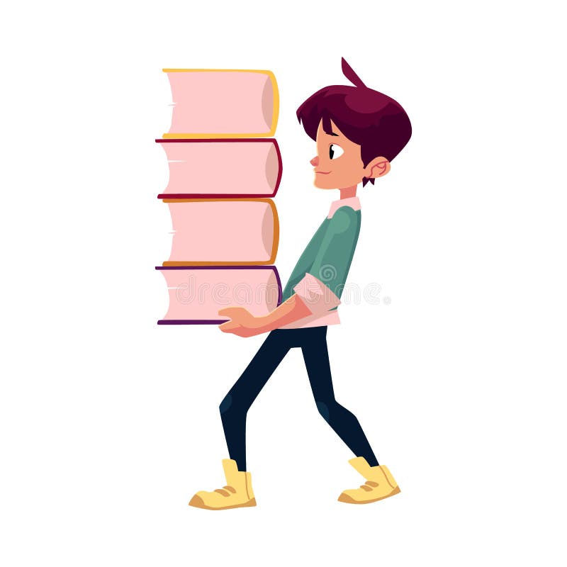 Vector Boy Holding Big Pile Of School Books Stock Vector ...