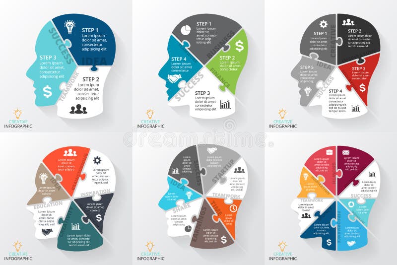 Vector brain puzzle infographic. Template for human head diagram, graph, presentation, face chart. Business idea concept vector illustration Vector brain puzzle infographic. Template for human head diagram, graph, presentation, face chart. Business idea concept vector illustration