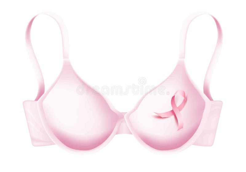 Breasts in pink bra with white dots Stock Vector