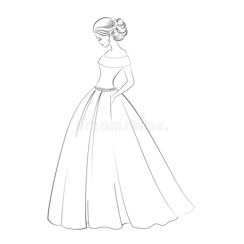 Vector Bride Model Contour Outline Illustration of Pretty Young Stock ...