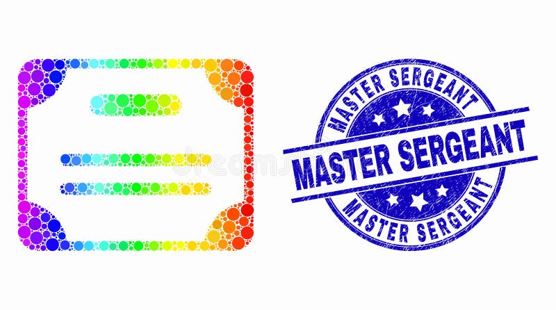 Vector Bright Pixel Certificate Diploma Icon and Scratched Master Sergeant Stamp Seal vector illustration