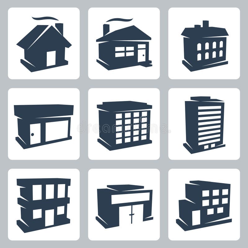 Vector Buildings Icons Set Stock Vector Illustration Of Shop 34985897