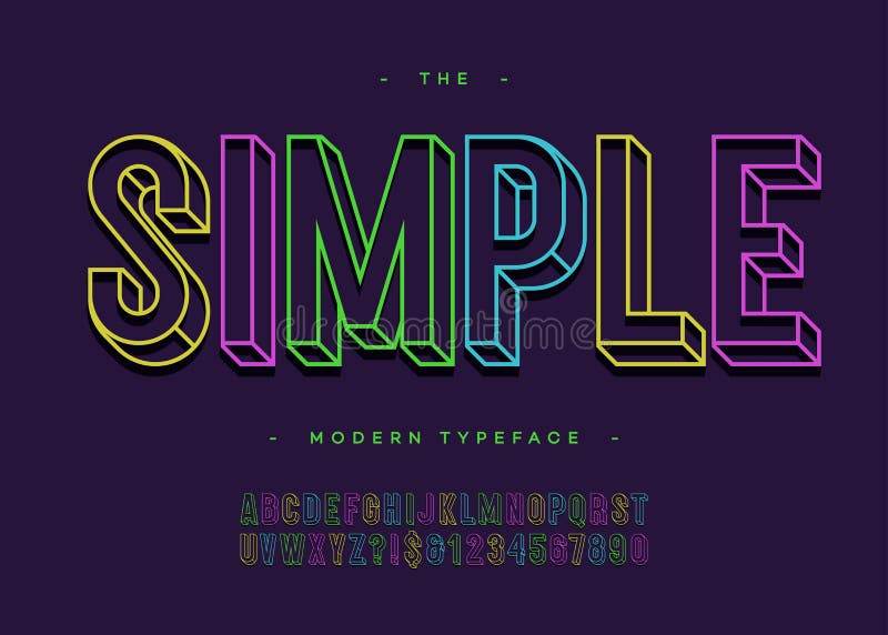 Vector bunte Linie Art GROTESK der einfachen Typografie des Alphabetes 3d mutigen stock abbildung