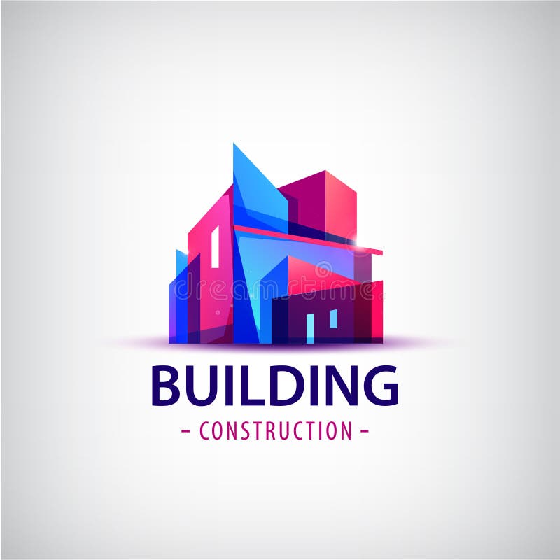 Vector buntes Logo des abstrakten Gebäudes, die lokalisierte Ikone vektor abbildung