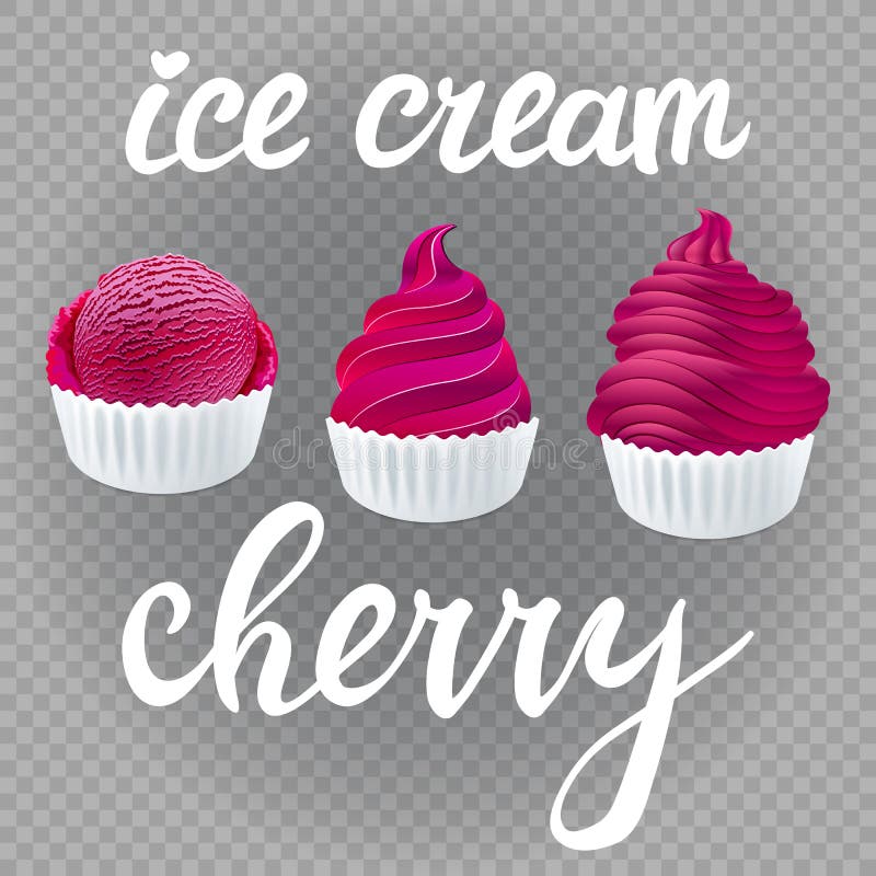 Vector burgundy Set of Ice cream scoops poster design with creme Fresh Frozen cherry popsicle isolated on transparent background vector illustration Vector burgundy Set of Ice cream scoops poster design with creme Fresh Frozen cherry popsicle isolated on transparent background vector illustration