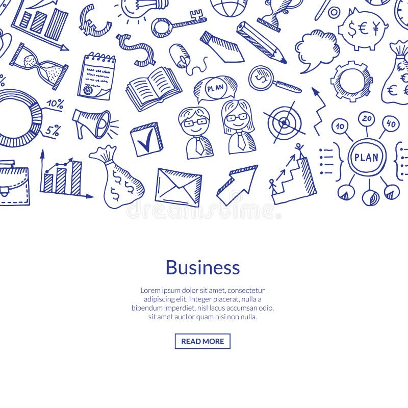 Cartoon Sketch Business Graphic, Charts Vector Doodle Infographics