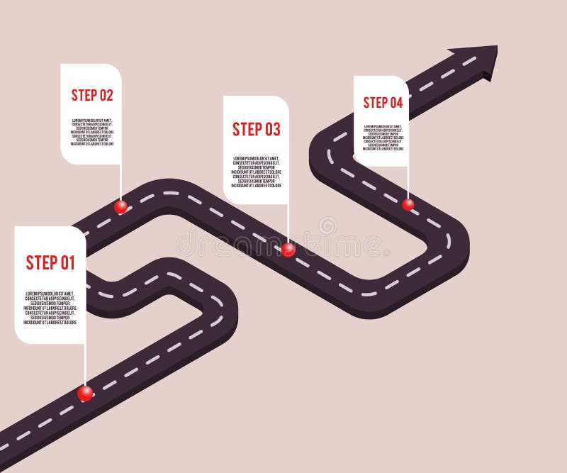 Vector Business Milestone Road with Map Pointers Stock Vector