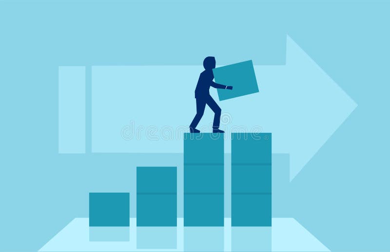 Vector of a businessman building steps for his corporate career. stock illustration Vector of a businessman building steps for his corporate career. stock illustration