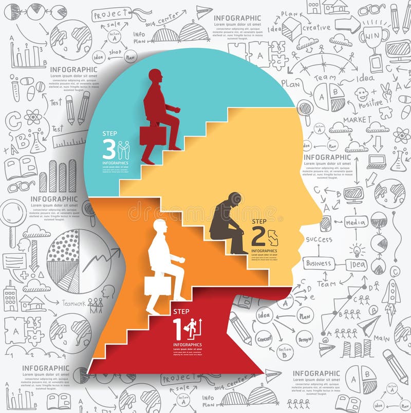 Vector businessman up the Ladder paper cut style infographic stock illustration