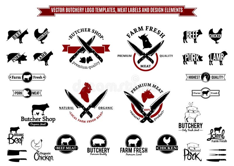 Vector Butchery Logo Templates, Labels, Icons and Design Elements. Lots of butchery design elements for your work vector illustration Vector Butchery Logo Templates, Labels, Icons and Design Elements. Lots of butchery design elements for your work vector illustration