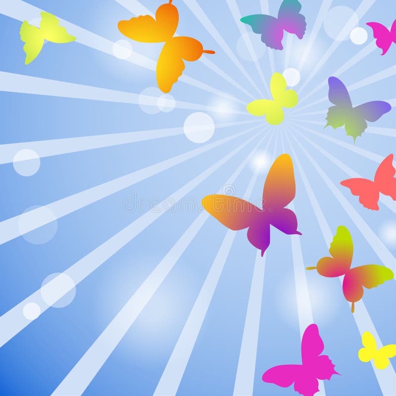 Vector Butterflies on a Blue Sky Background. EPS 10 Stock Vector