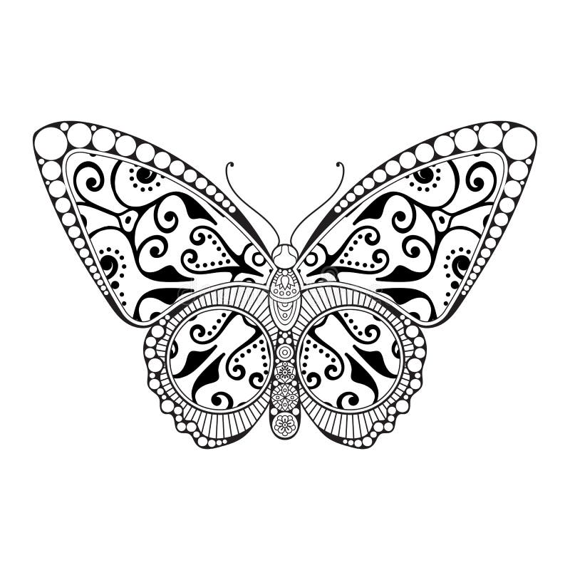 Vector Butterfly Black and White Element Line Art Print Design Stock