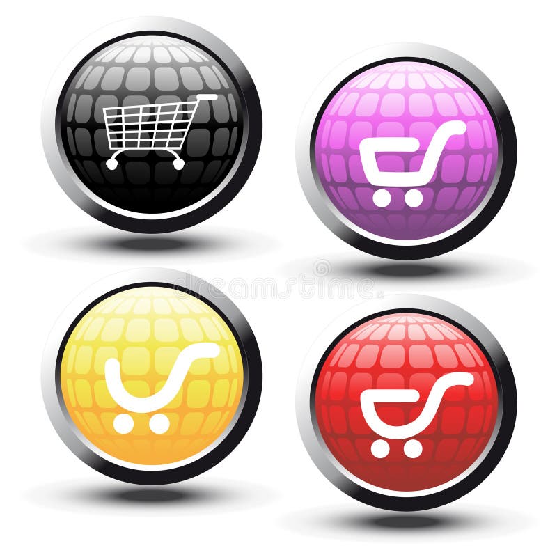 Vector buttons with shopping trolley royalty free illustration